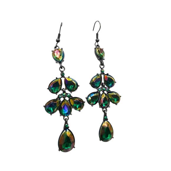 Pierced Earrings Green Rhinestones Dangle Drop Fashion Gift SKU 2771 - Picture 2 of 5